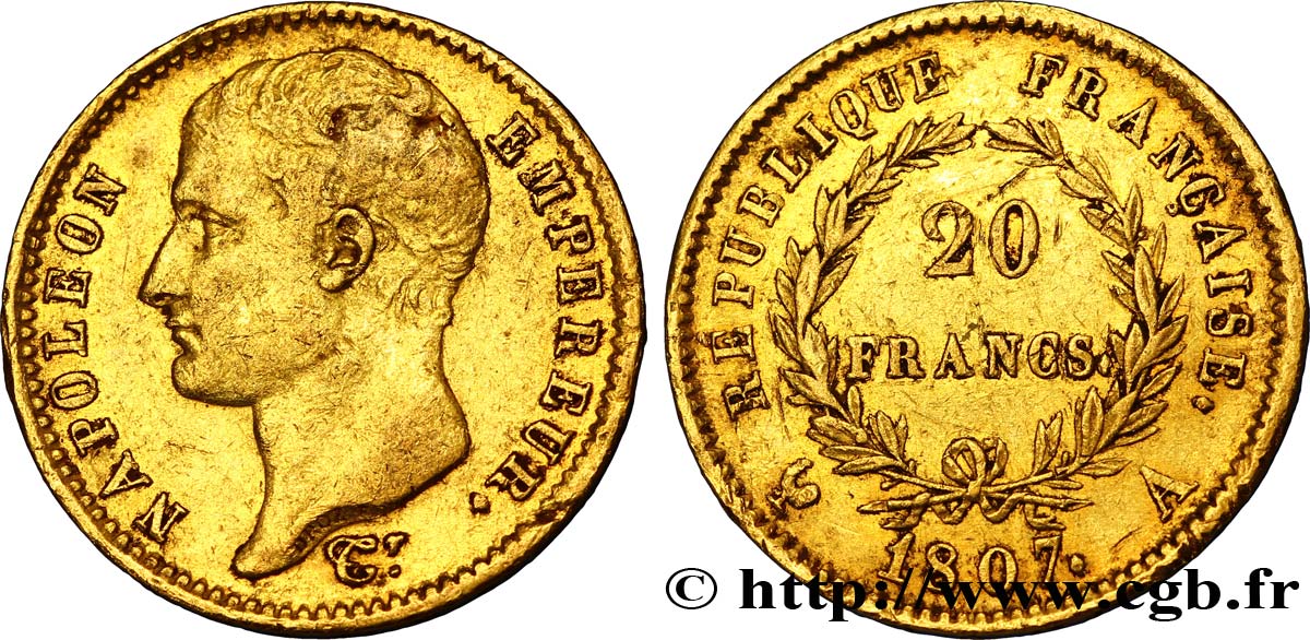 20 francs or Napoléon tête nue, type transitoire 1807 Paris F.514/1 TTB42 