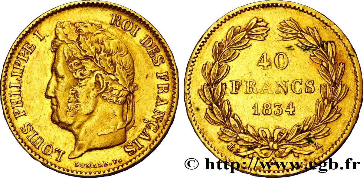 40 francs or Louis-Philippe 1834 Paris F.546/6 SS48 