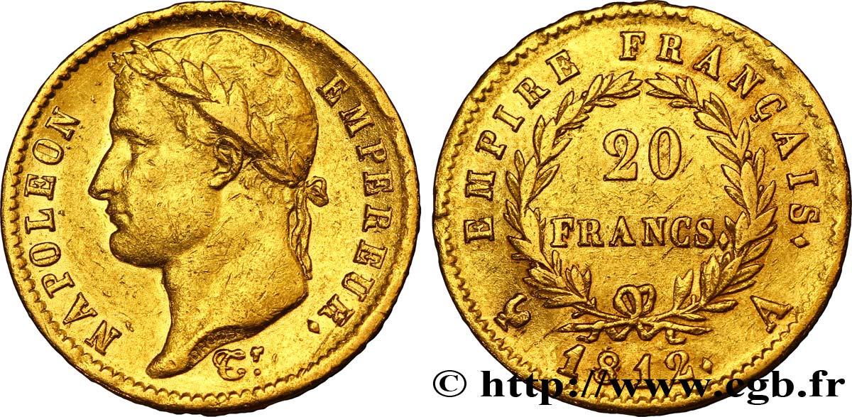 20 francs or Napoléon tête laurée, Empire français 1812 Paris F.516/22 TTB48 