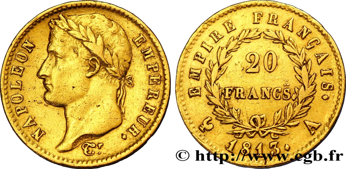 20 francs or Napoléon tête laurée, Empire français 1813 Paris F.516/30 SS45 
