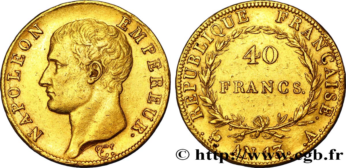 40 francs or Napoléon tête nue, Calendrier révolutionnaire 1805 Paris F.537/1 TTB50 