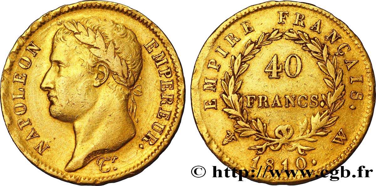 40 francs or Napoléon tête laurée, Empire français 1810 Lille F.541/5 BB45 