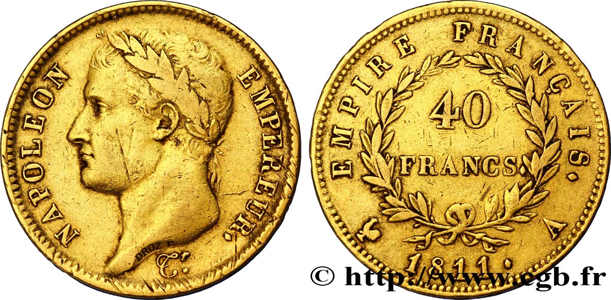 40 francs or Napoléon tête laurée, Empire français 1811 Paris F.541/6 TTB40 