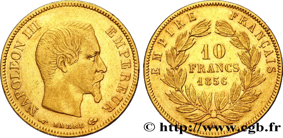 10 francs or Napoléon III, tête nue, grand module 1856 Paris F.506/3 XF45 