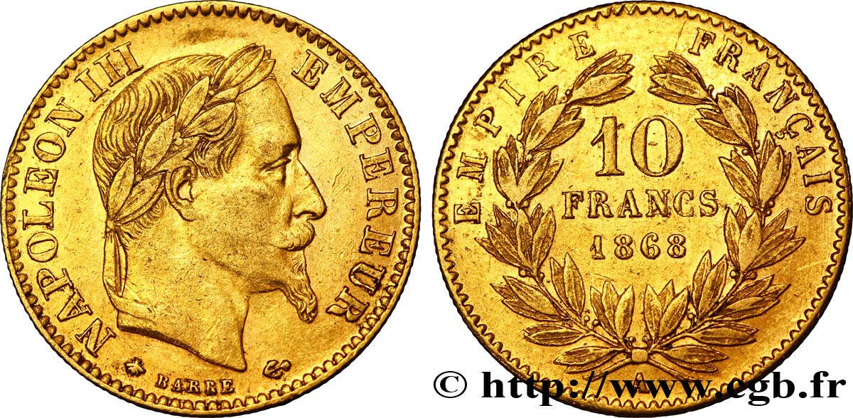 10 francs or Napoléon III, tête laurée 1868 Paris F.507A/17 TTB48 