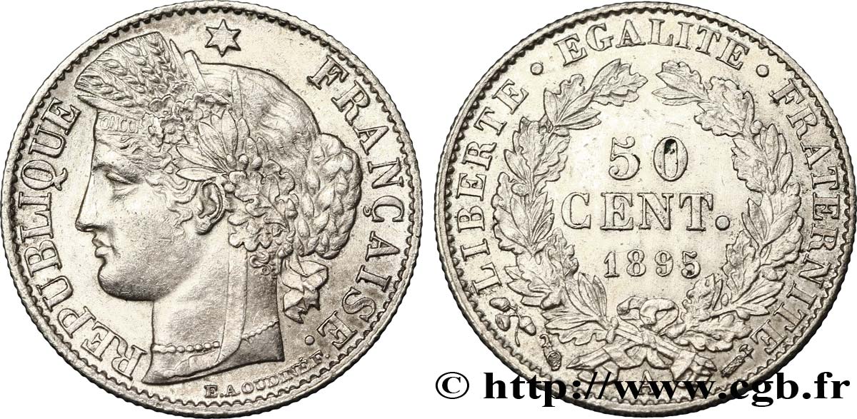 50 centimes Cérès, IIIe République 1895 Paris F.189/16 AU55 