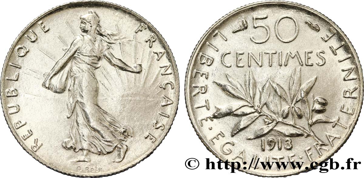 50 centimes Semeuse 1913 Paris F.190/20 EBC60 