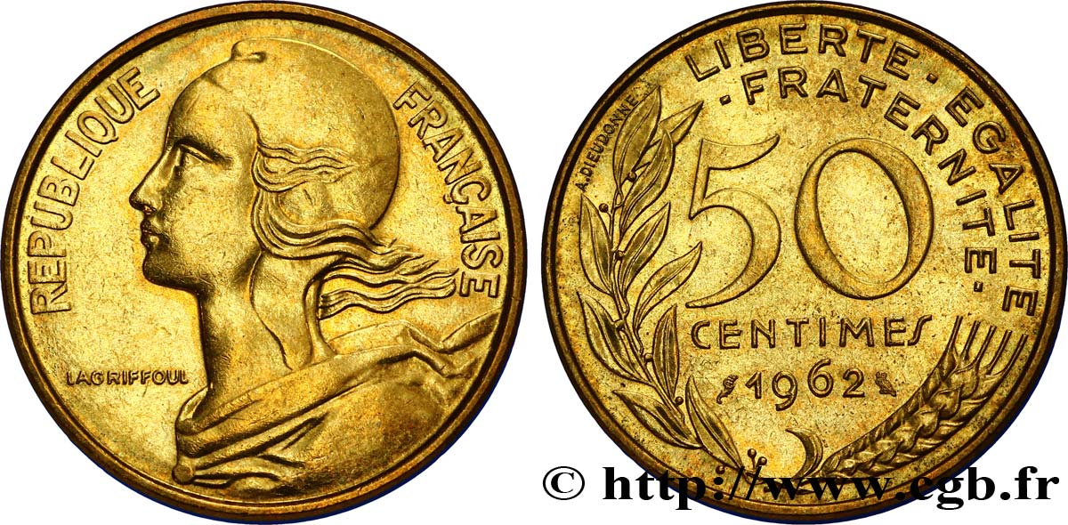 50 centimes Marianne, col à trois plis 1962 Paris F.197/2 SUP55 