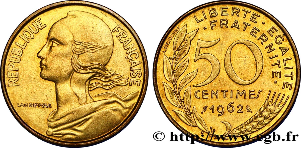 50 centimes Marianne, col à trois plis 1962 Paris F.197/2 SPL55 