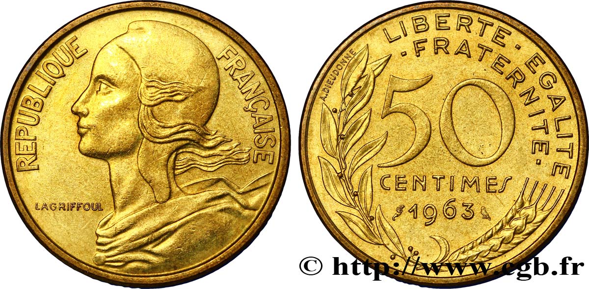 50 centimes Marianne, col à quatre plis 1963 Paris F.197/5 TTB54 