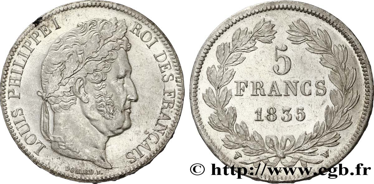 5 francs IIe type Domard 1835 Lille F.324/52 AU56 