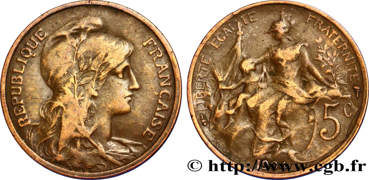 5 centimes Daniel-Dupuis 1904  F.119/14 XF40 