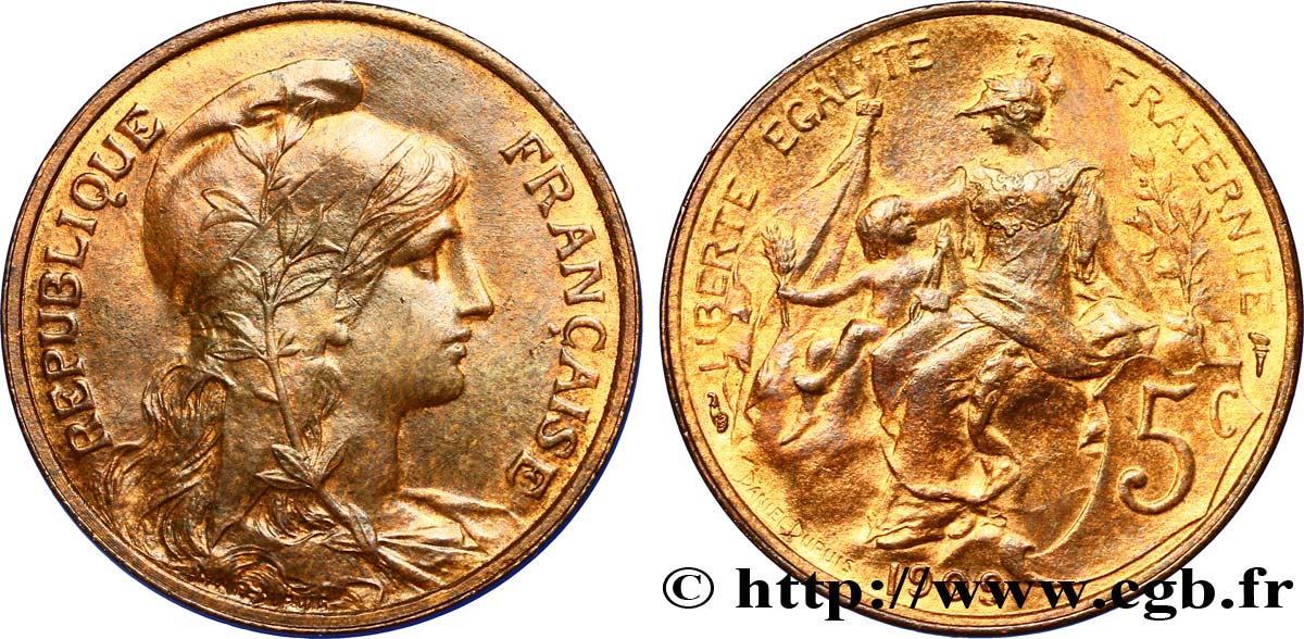 5 centimes Daniel-Dupuis 1909  F.119/20 VZ58 
