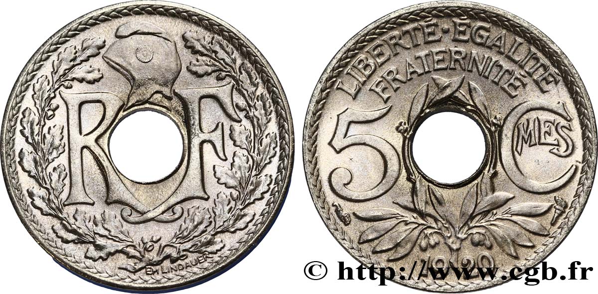 5 centimes Lindauer, grand module 1920 Paris F.121/4 FDC65 