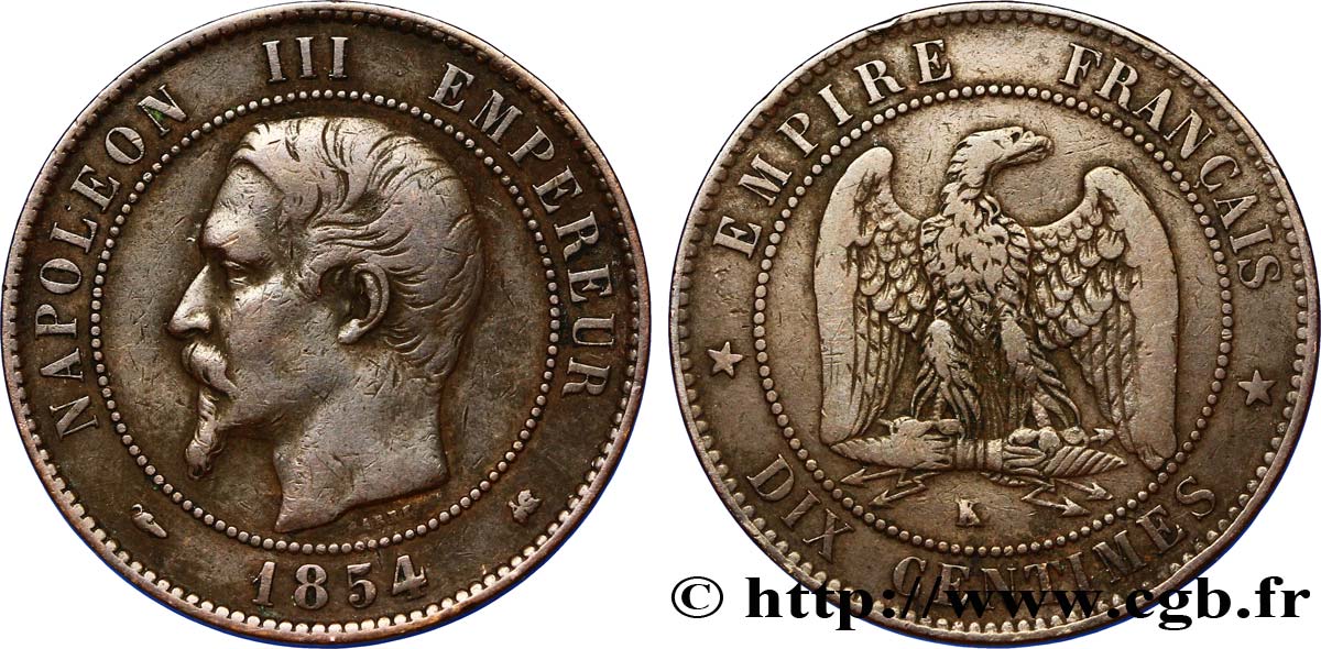 Dix centimes Napoléon III, tête nue 1854 Bordeaux F.133/16 S35 