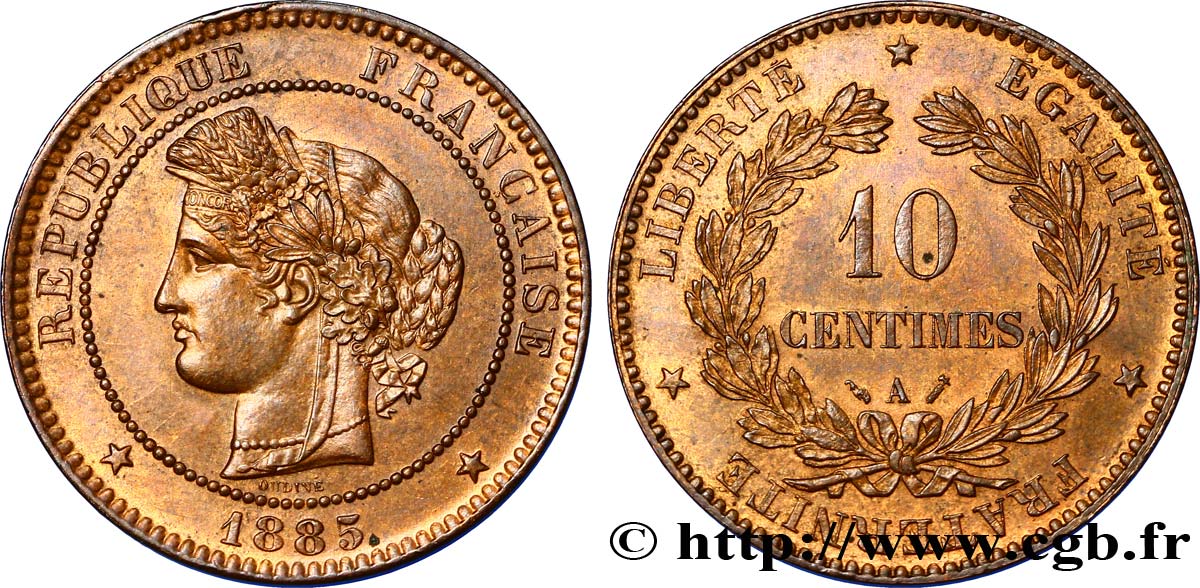 10 centimes Cérès 1885 Paris F.135/29 EBC58 