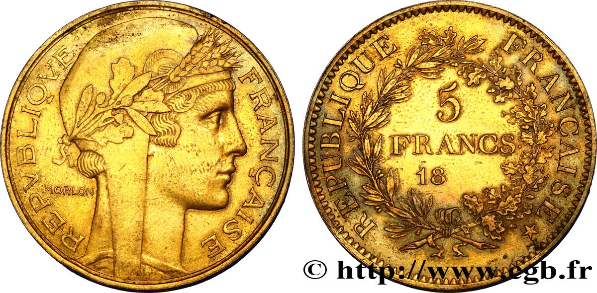 Essai de 5 francs en bronze-aluminium pour la frappe des 20 francs Turin par Morlon n.d. Paris VG.5262 var. AU 