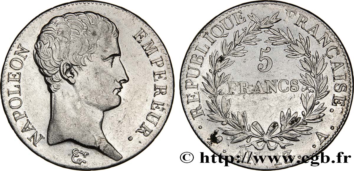5 francs Napoléon Empereur, Calendrier révolutionnaire 1805 Paris F.303/2 TTB45 