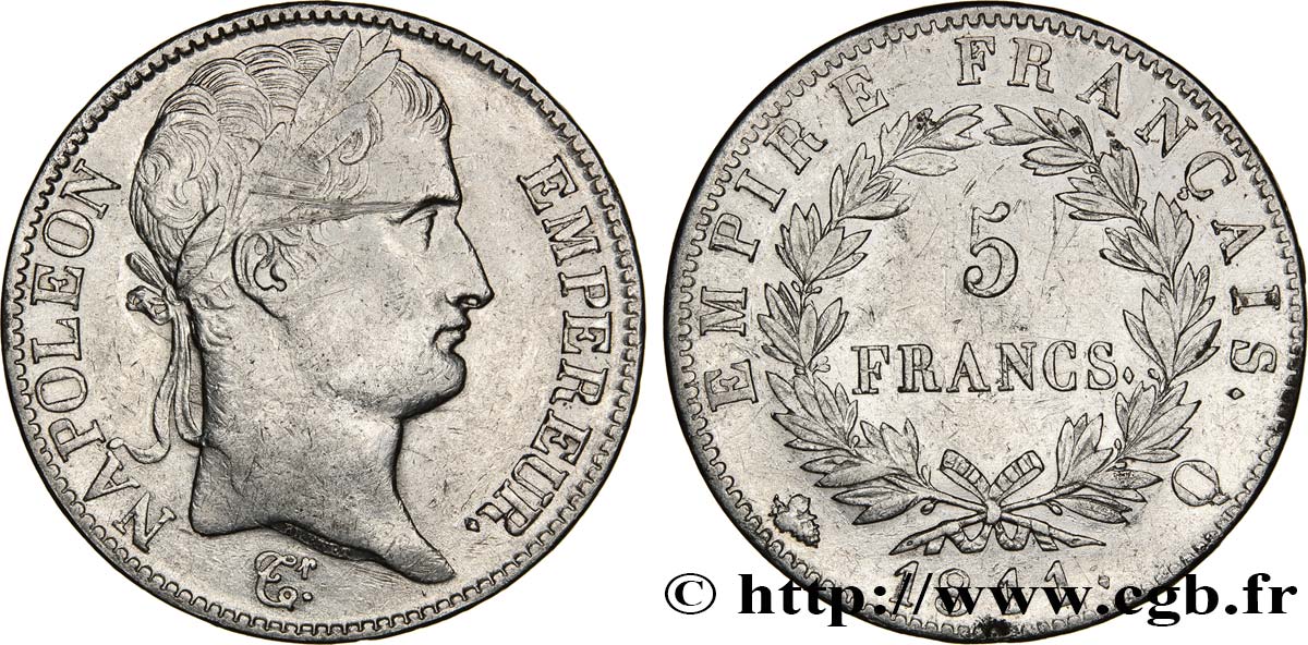 5 francs Napoléon Empereur, Empire français 1811 Perpignan F.307/37 TTB45 