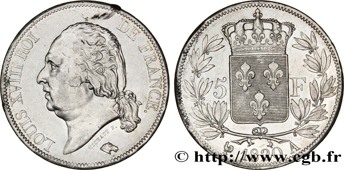 5 francs Louis XVIII, tête nue 1820 Paris F.309/49 BB48 