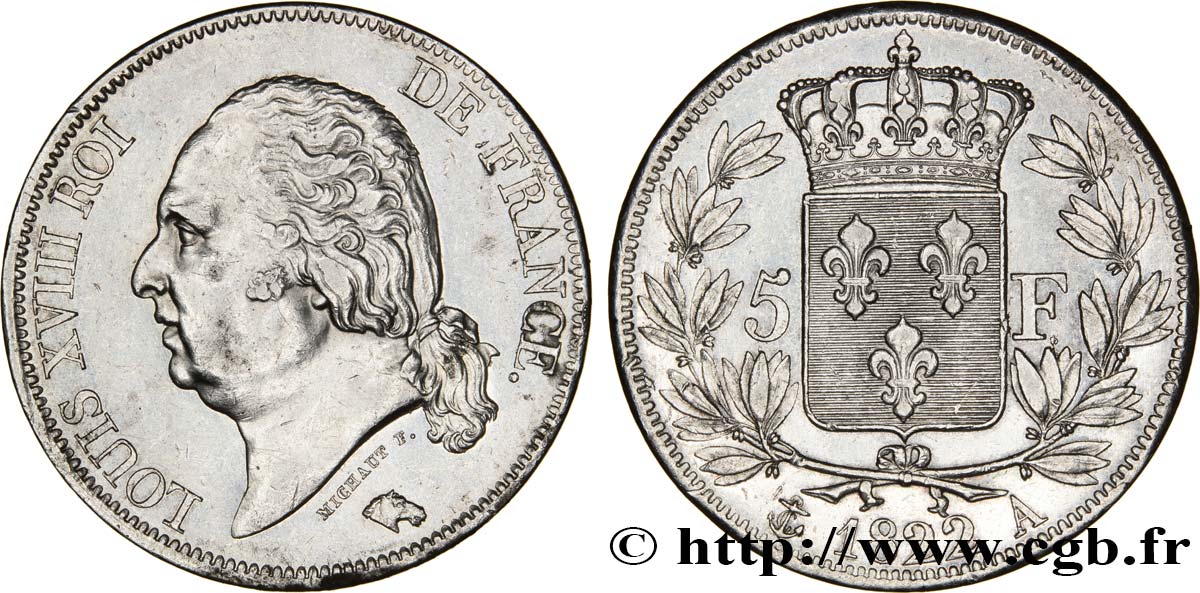 5 francs Louis XVIII, tête nue 1822 Paris F.309/68 BB48 