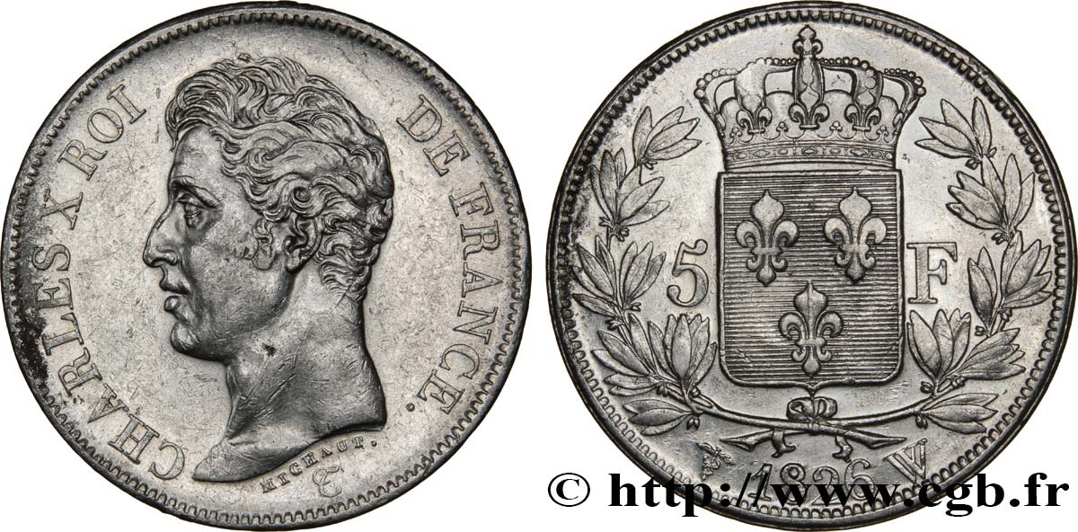 5 francs Charles X, 1er type 1826 Lille F.310/27 TTB48 