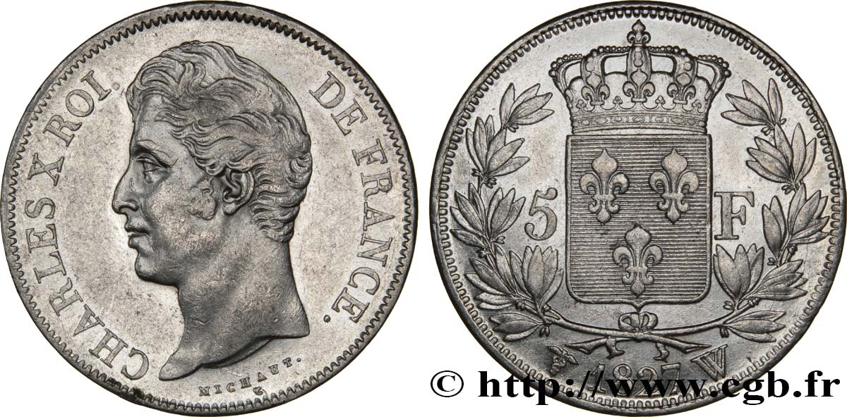 5 francs Charles X, 2e type 1827 Lille F.311/13 MBC45 