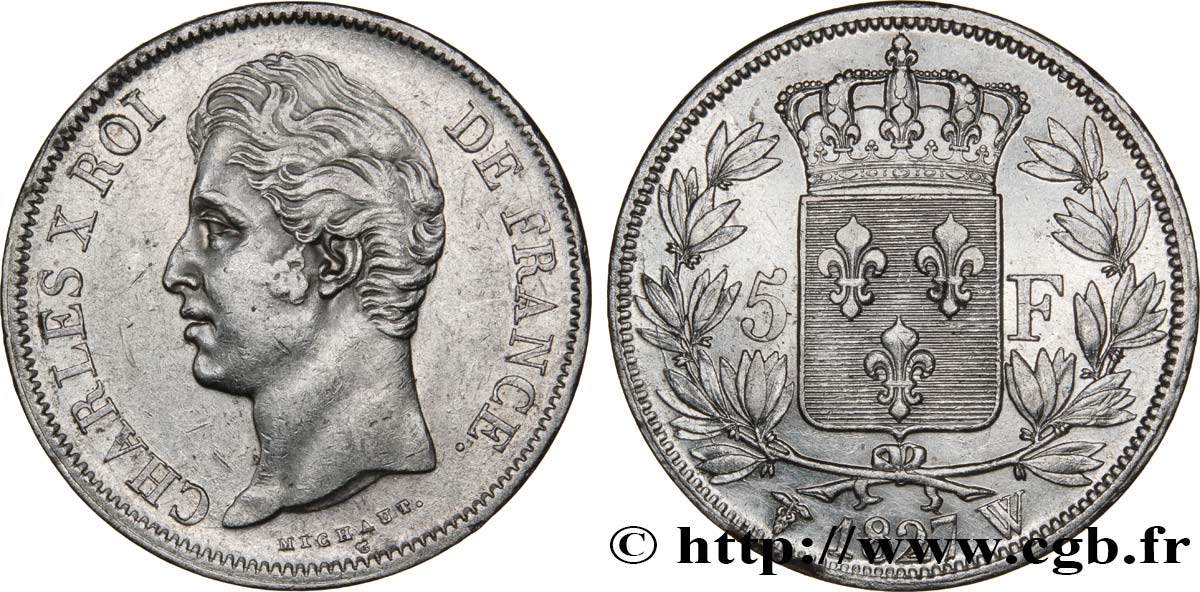 5 francs Charles X, 2e type 1827 Lille F.311/13 TTB48 