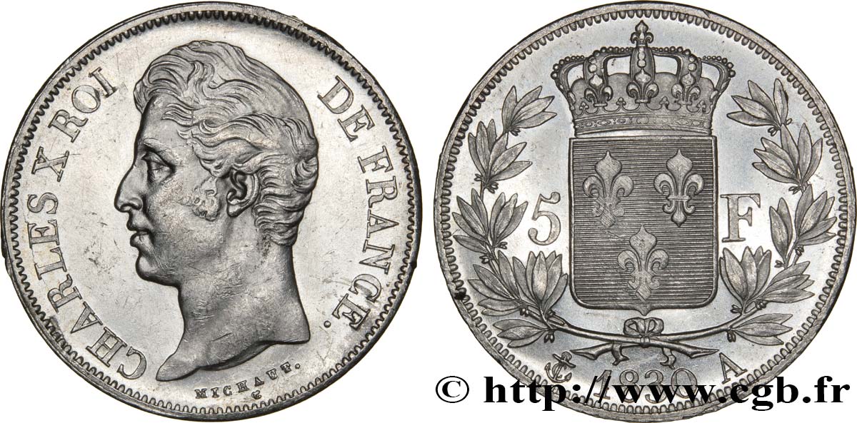 5 francs Charles X, 2e type 1830 Paris F.311/40 SPL55 