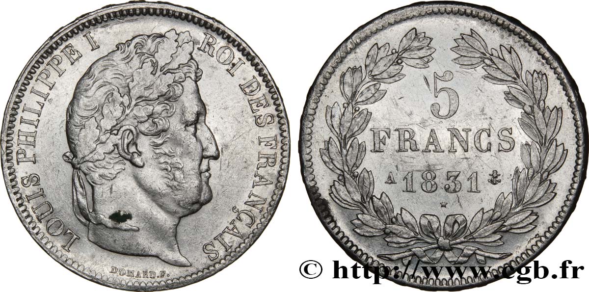 5 francs Ier type Domard, tranche en relief 1831 Paris F.320/1 TTB52 