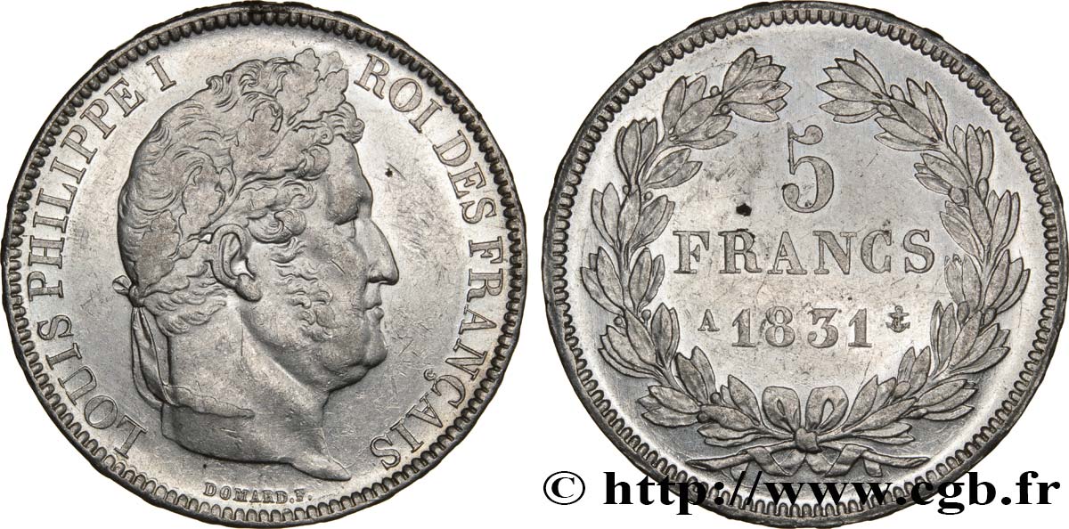 5 francs Ier type Domard, tranche en relief 1831 Paris F.320/1 TTB48 