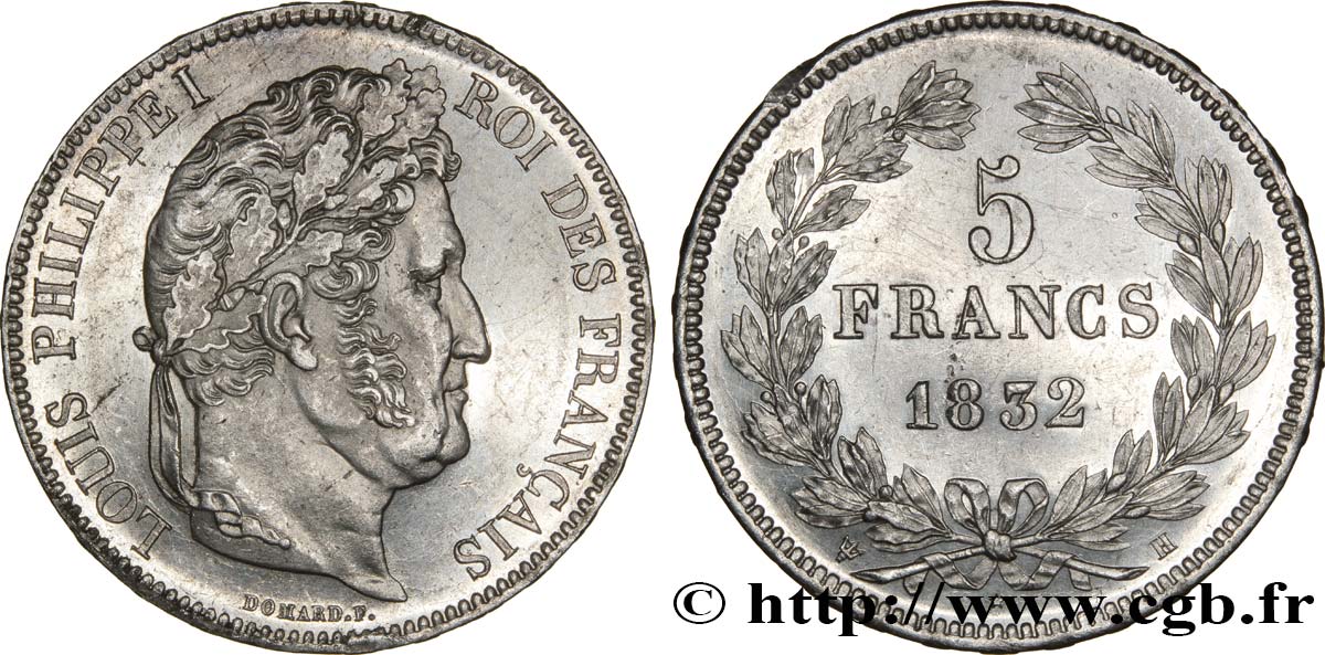 5 francs IIe type Domard 1832 La Rochelle F.324/5 SPL60 