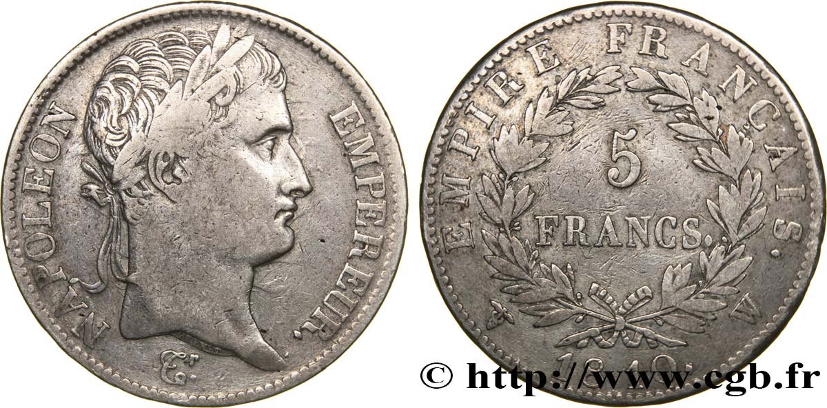 5 francs Napoléon Empereur, Empire français 1810 Lille F.307/26 S35 
