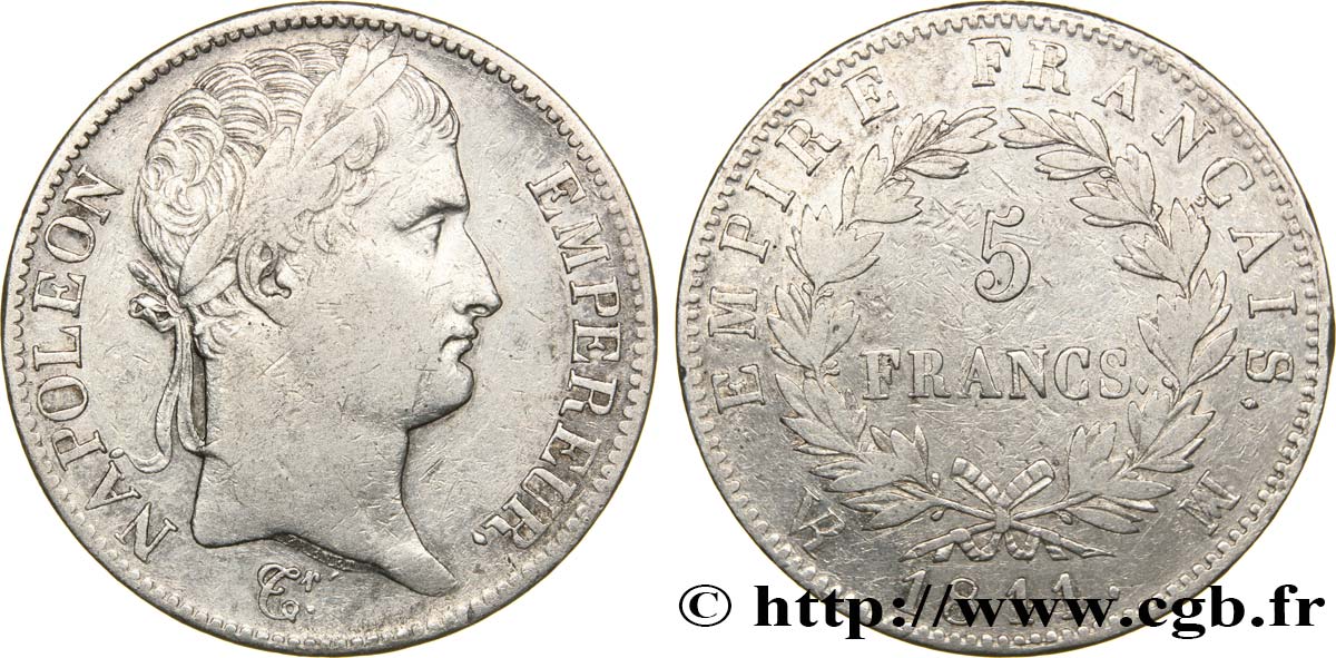 5 francs Napoléon Empereur, Empire français 1811 Marseille F.307/36 S30 