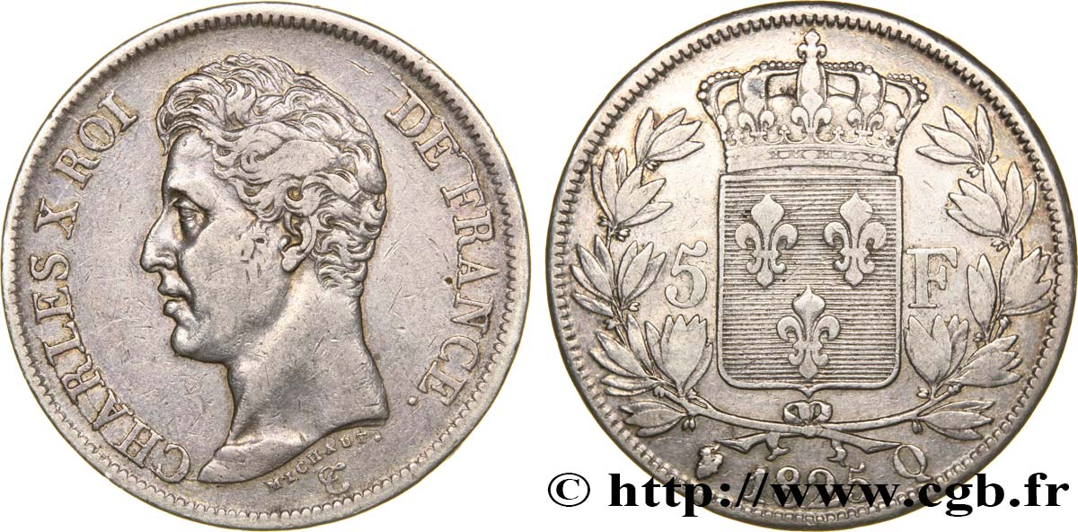 5 francs Charles X, 1er type 1825 Perpignan F.310/13 MBC42 