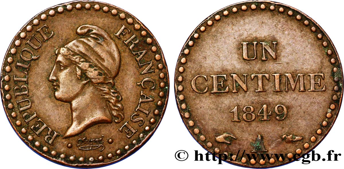 Un centime Dupré, IIe République 1849 Paris F.101/3 TTB48 