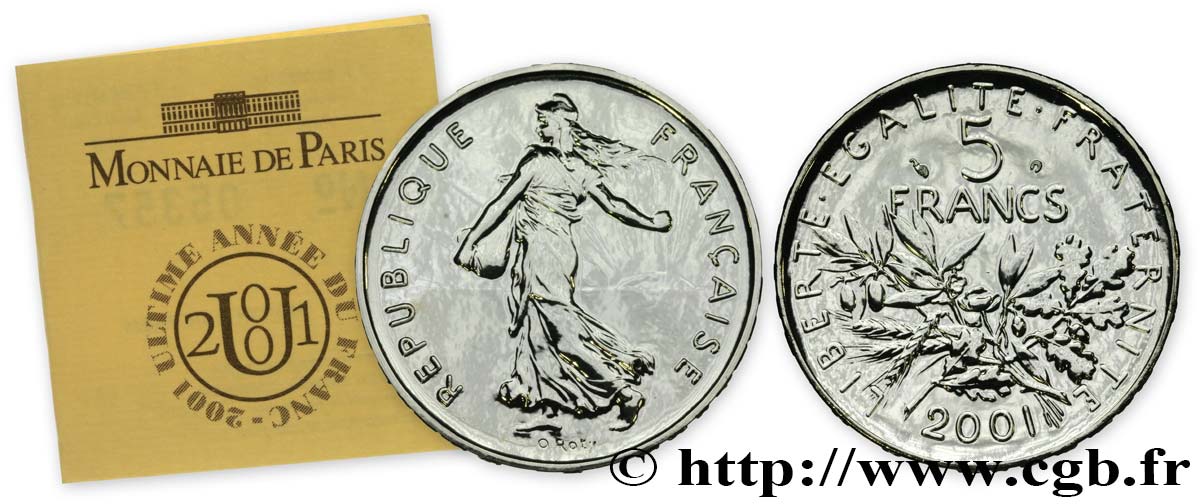 Brillant Universel argent 5 francs Semeuse 2001 Paris F.341/37 var. FDC68 
