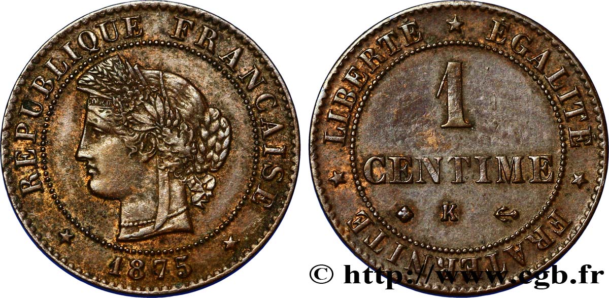 1 centime Cérès 1875 Bordeaux F.104/5 TTB48 
