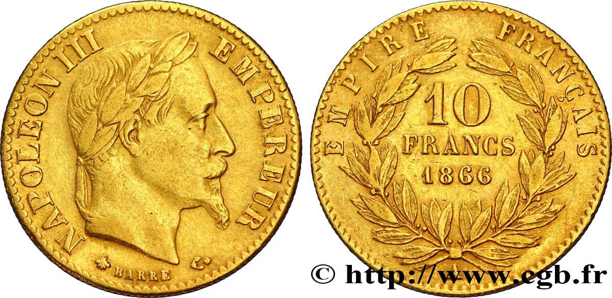 10 francs or Napoléon III, tête laurée 1866 Paris F.507A/12 BB40 
