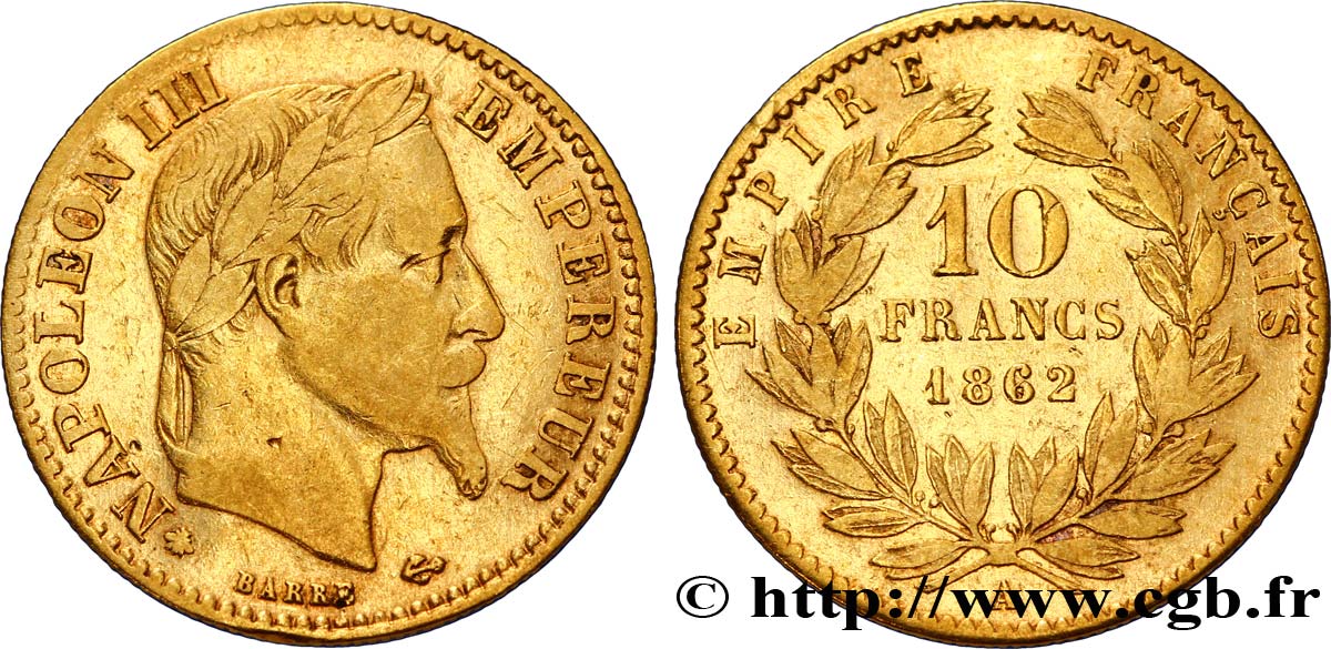 10 francs or Napoléon III, tête laurée 1862 Paris F.507A/1 MB35 