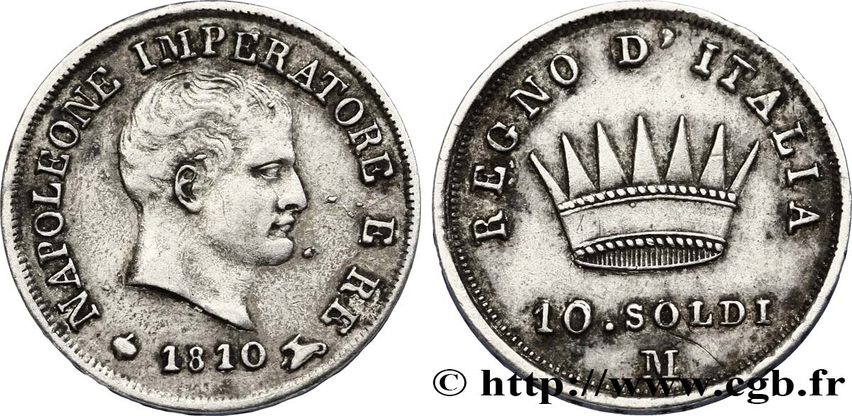 10 soldi Napoléon Empereur et Roi d’Italie 1810 Milan M.272  MBC48 