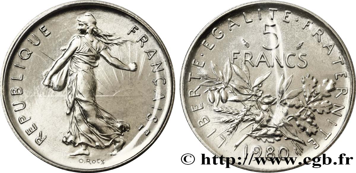 5 francs Semeuse, nickel 1980 Pessac F.341/12 MS68 