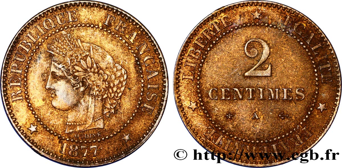 2 centimes Cérès 1877 Paris F.109/2 AU55 