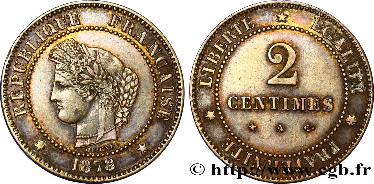 2 centimes Cérès 1878 Paris F.109/3 AU54 