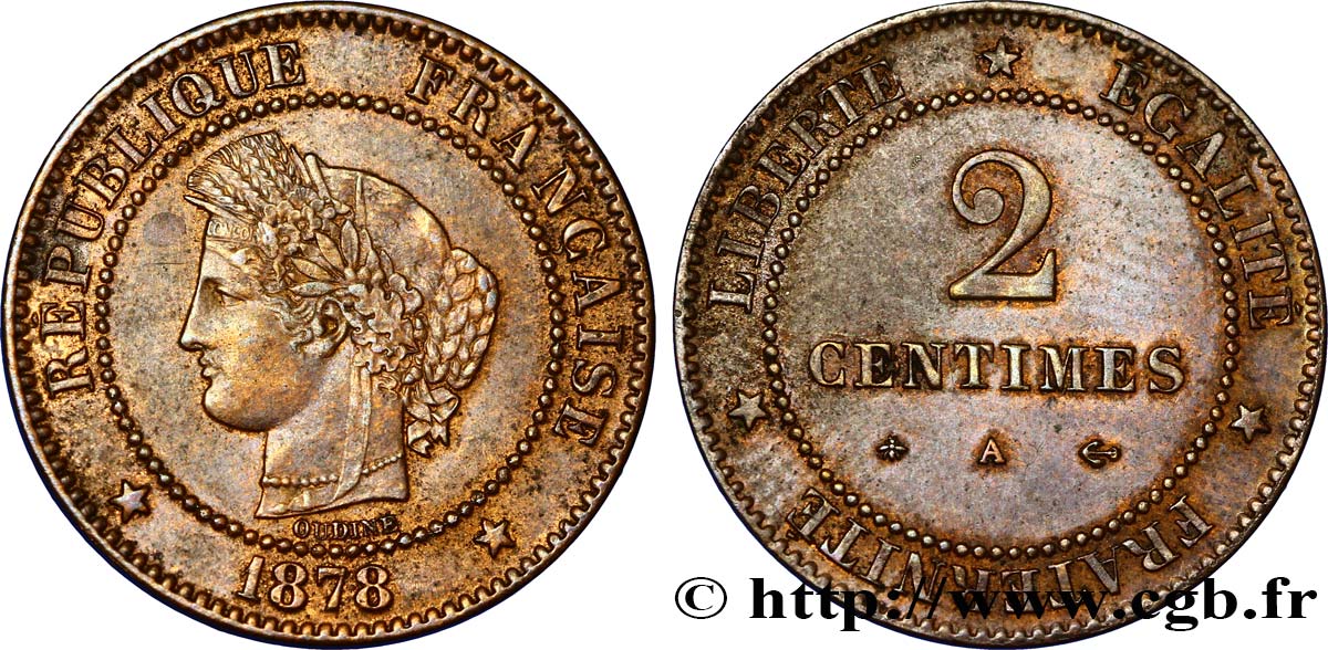 2 centimes Cérès 1878 Paris F.109/3 AU54 