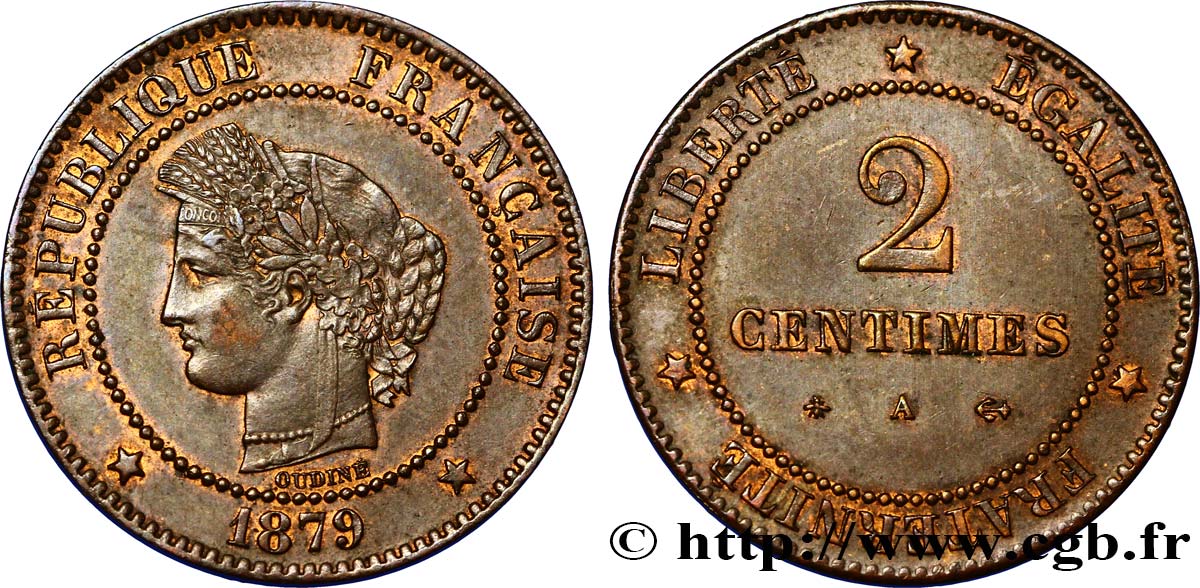 2 centimes Cérès 1879 Paris F.109/5 AU55 