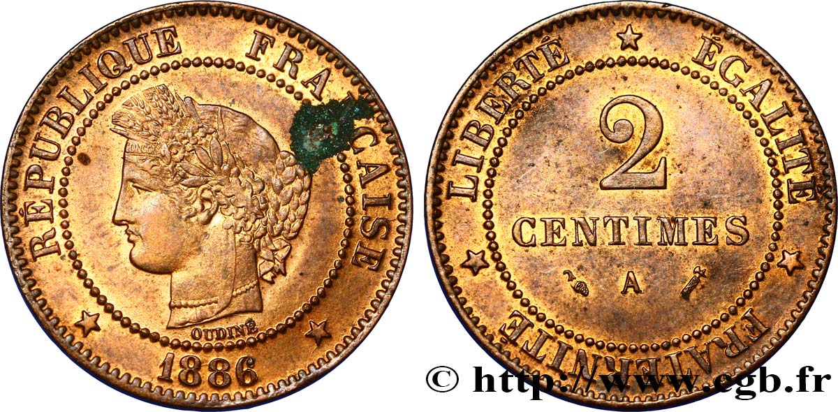 2 centimes Cérès 1886 Paris F.109/12 AU58 