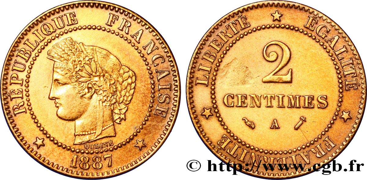 2 centimes Cérès 1887 Paris F.109/13 EBC55 