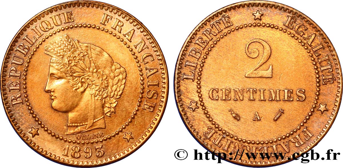 2 centimes Cérès 1893 Paris F.109/19 MS60 
