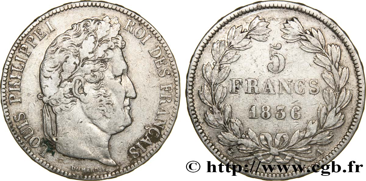 5 francs IIe type Domard 1836 Paris F.324/53 TTB45 